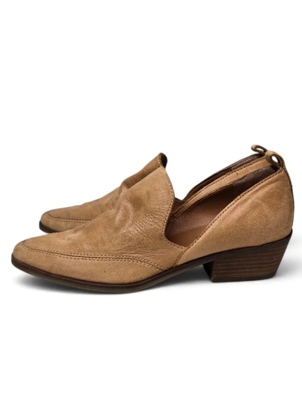 Lucky Brand Mahzan Heeled Loafers Women's Tan Pointy Toe Cut Out Side 8